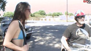 Slender dark hair bimbo with tiny hooters pick up at the street