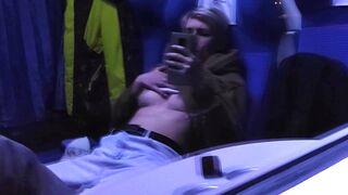 Masturbation inside the outdoor train. Titties and Orgasm!