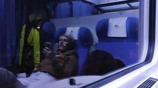 Masturbation inside the outdoor train. Titties and Orgasm!