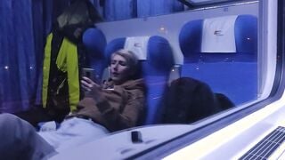 Masturbation inside the outdoor train. Titties and Orgasm!