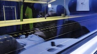 Masturbation inside the outdoor train. Titties and Orgasm!