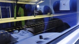Masturbation inside the outdoor train. Titties and Orgasm!