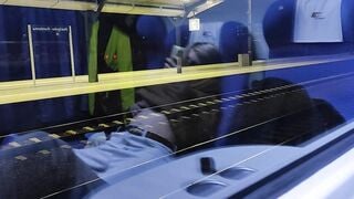 Masturbation inside the outdoor train. Titties and Orgasm!