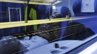 Masturbation inside the outdoor train. Titties and Orgasm!