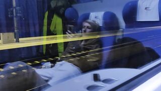 Masturbation inside the outdoor train. Titties and Orgasm!