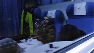 Masturbation inside the outdoor train. Titties and Orgasm!