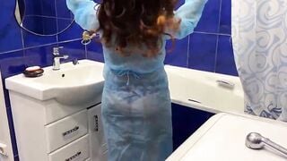 Milf was washing the tub and unexpectedly get a penis inside the booty from her son