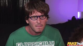 FAKEhub - Girls sleepover night heats up when young brother and his weird old geeky friend try to nailed the freaky blonde British gf giving her a double dicking orgasm and a jizzed