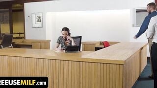 FreeUse Mom - Obedient Milf Receptionist Satisfies Her 2 Freaky Colleagues All Around The Office