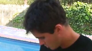 Goddess bimbos share 1 dude huge penis and swallows cum near the pool after fucking
