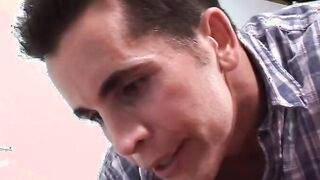 Hot blonde performer gets a facial after taking the camerman's cock into her booty
