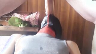 I'm on my knees taking a long penis down my throat, big facial and oral cumshot