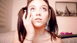 Nerdy Colombian cunt with mouth with pigtails and pure angelic face blows on a toy then fucks her