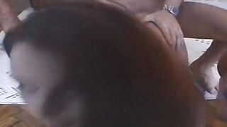 3 buff studs got fellatio from a Cutie dark hair whore then fucks her