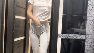 step sister caught jerking off into the shower and helped got a huge shot of cum