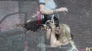Virgin lesbo blonde tries to drive away after drinking