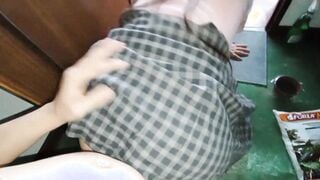 My stepmother was planting flowers with a skirt and no panties just to seduce me... I ended up sickled with her snatch