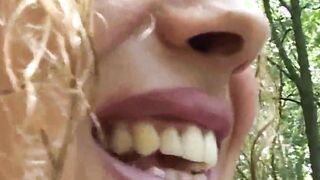 Real Italian amateur inside a forest where the blonde fucks eager