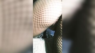 Sensual Mirelladelicia having fun nice with accessories, sex toy 20X3, ebony fishnet bodysuit, nipple stimulator and anal plu