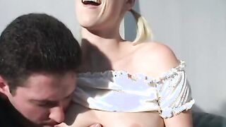 Long booty bimbos gets deep penetration on the couch and swallows cum