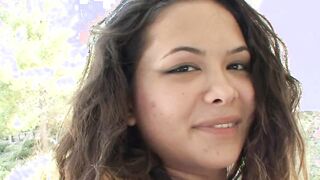 Dark Hair teens blows a dick and gets anal slammed