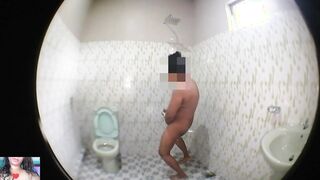 Huge natural breasts mom shower inside WC - concealed camera