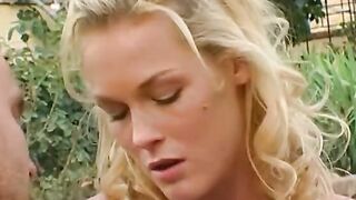 Hottie blonde goddess riding a hugest rough penis with her bald cunt
