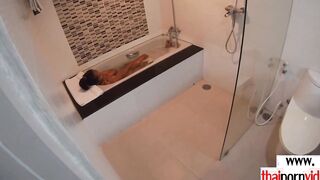Slender amateur Thai eighteen Cherry fuck into the tub by a huge white dick