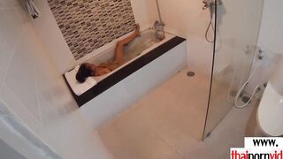 Slender amateur Thai eighteen Cherry fuck into the tub by a huge white dick