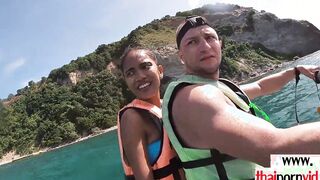 Petite amateur Thai barely legal Cherry giving head on a jet ski outside
