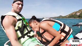 Petite amateur Thai barely legal Cherry giving head on a jet ski outside