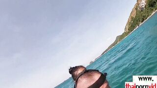 Petite amateur Thai barely legal Cherry giving head on a jet ski outside