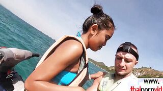 Petite amateur Thai barely legal Cherry giving head on a jet ski outside