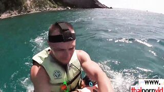 Petite amateur Thai barely legal Cherry giving head on a jet ski outside