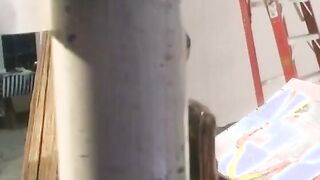 Buff ebony guy slips his penis deep in dark haired whores snatch from behind