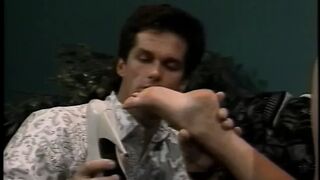 Freaky nympho rubs and gags on a thick white penis then fucks on couch