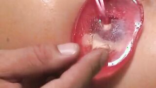 Skank inside Bae panties and boots gets deep double penetration into living room