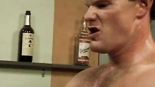 Salacious dive bar visitor with perky boobies proposed athletically build barkeeper to poke her soak snatch