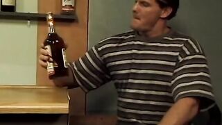 Salacious dive bar visitor with perky boobies proposed athletically build barkeeper to poke her soak snatch