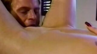Screwed skank enjoying rubbing her breasts while getting her twat and asshole licked