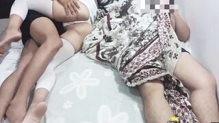 sharing the bed with stepmother ends up fucking her stepson - stepson convincing his stepmother to banged! they end up fucking next to his father without him noticing that they screwed his ex-wife