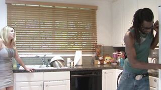 Lusty african stud with a big penis fucking 2 Beauty blondes on the couch