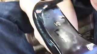 Blonde Hottie gets the chocolate long stick to suck on
