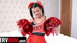 Perv Milf - Big Tit Step Milf Into Cheerleading Costume Gets Her Huge Boobies Covered Inside Her