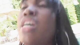 The ebony trespasser was seduced and banged! by Bombshell african cunt with mouth near the pool