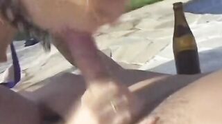 Blonde on leash plowed inside pool