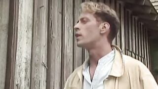 Perfect blonde from the 80's takes inside a huge penis into desert bar