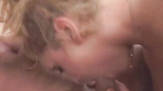 Good cuttie moans into satisfaction as her soak holes are drilled deep