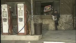 Classic dark hair with long boobies blows and fucks dudes by the vehicle