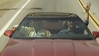 Classic dark hair with long boobies blows and fucks dudes by the vehicle